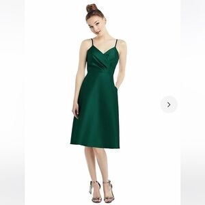 NWT ALFRED SUNG  D777 V-Neck Faux Wrap Cocktail Dress Hunter Green Size 18
